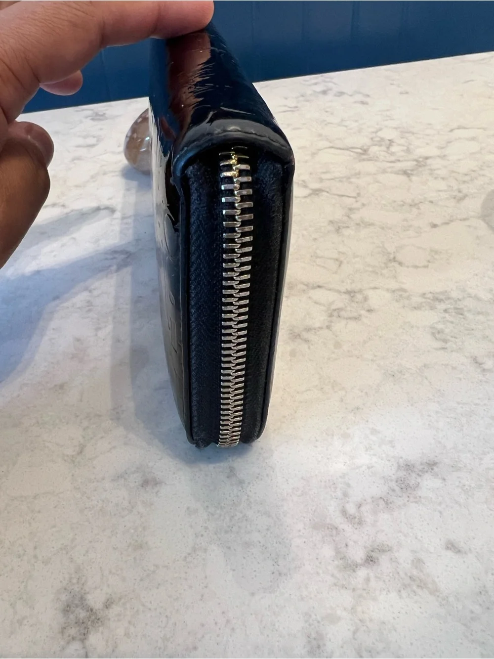 Christian Dior Black Patent Leather Trotter Zip Wallet
